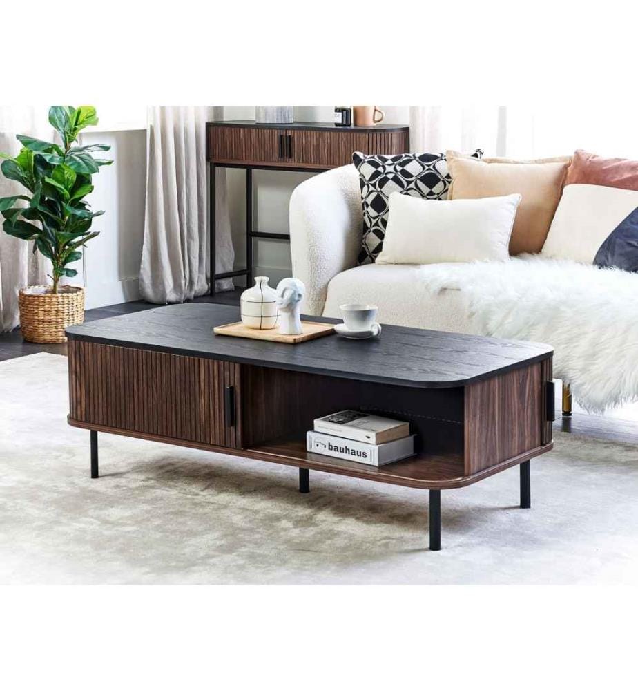 Table Basse Märsta avec 4 Compartiments Stockage Noir Brillant [en.casa