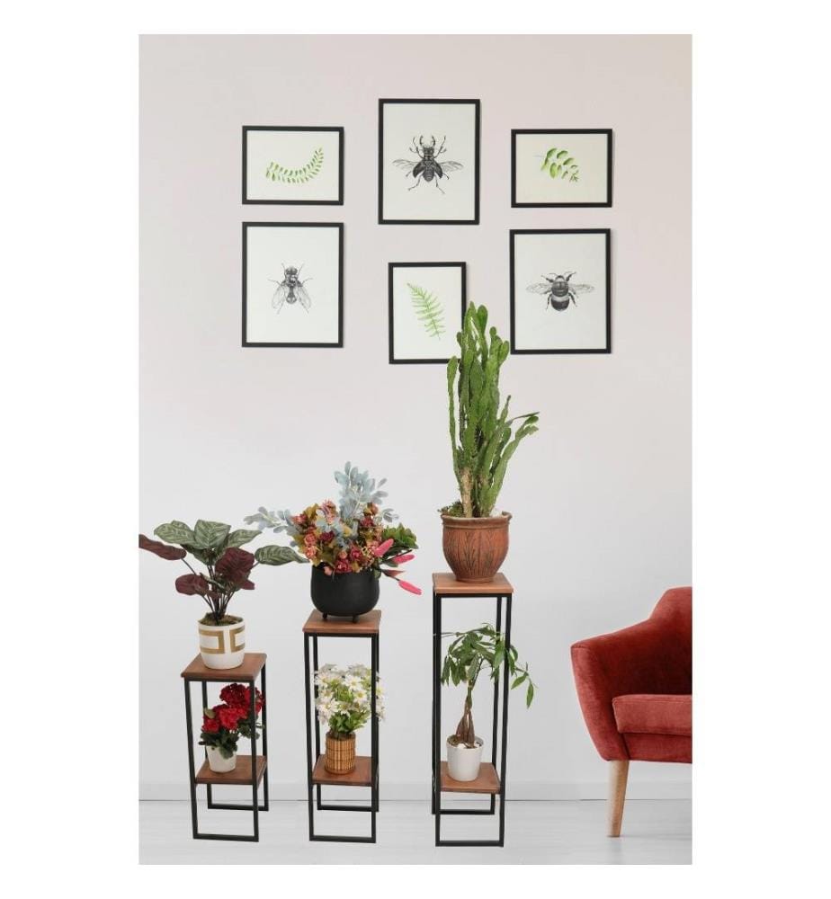 Ensemble de tables d'appoint, chêne, hêtre, cadre métallique
