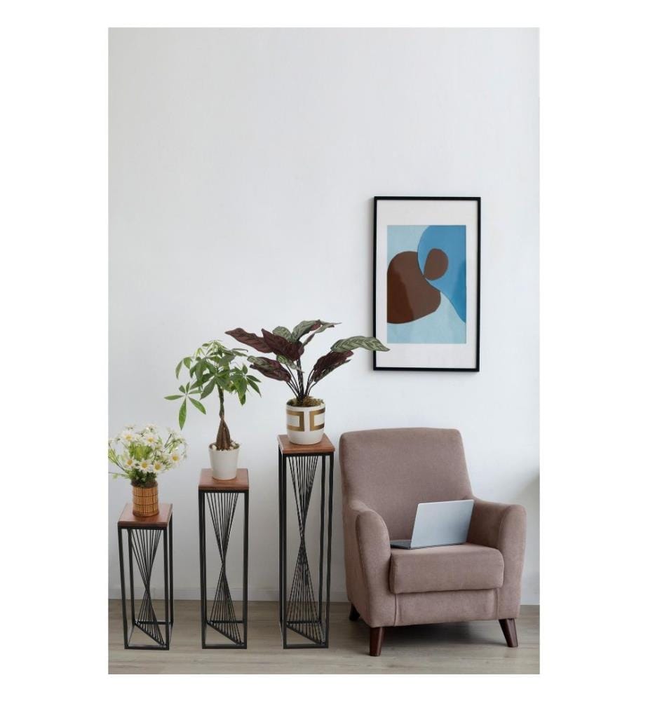 Ensemble de tables d'appoint, noir, noyer, hêtre, cadre métallique