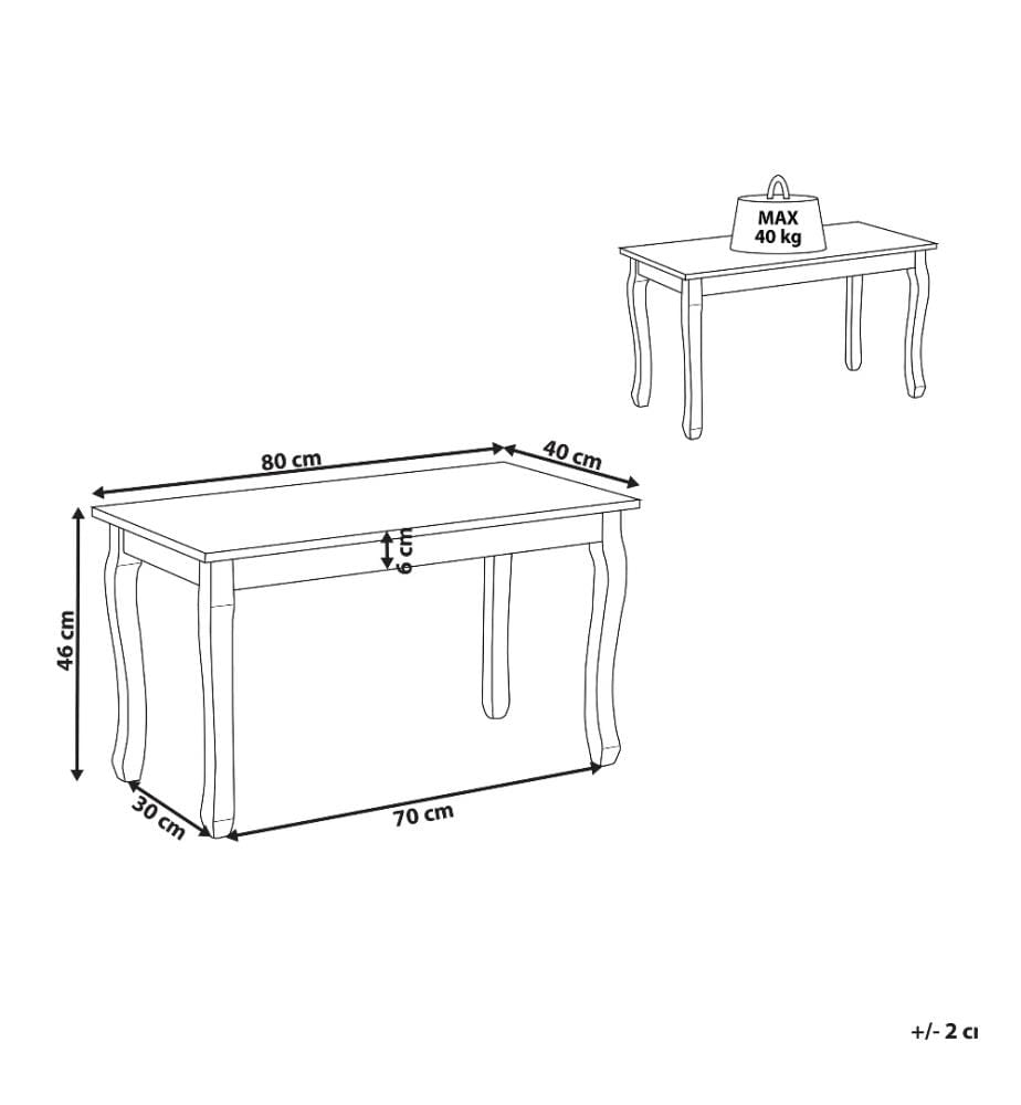 Table Basse Rectangulaire 80 x 40 m en MDF et Bois Noir de Style Classique et Traditionnel pour Salon