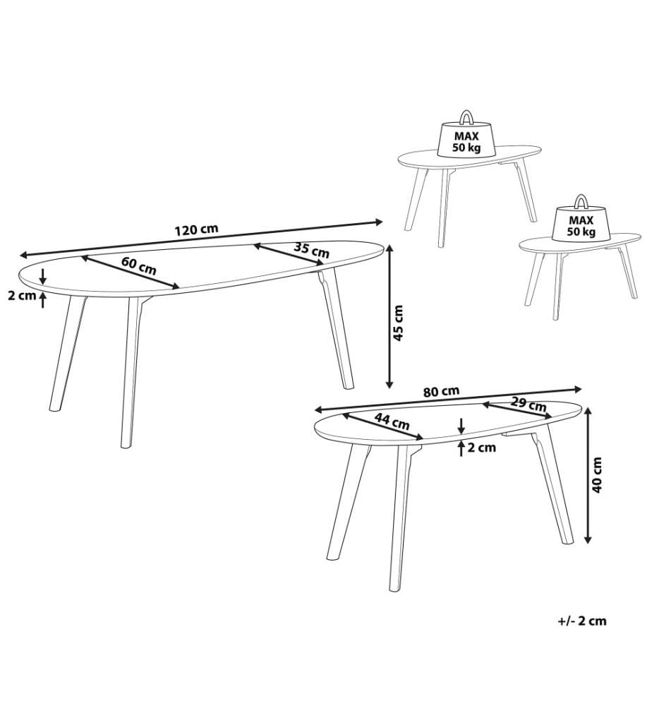 Lot de 2 Tables Basses Gigognes Scandinaves avec Plateaux Noir et Pieds Bois Clair Idéal pour Chambre ou Salon au Style Minimaliste