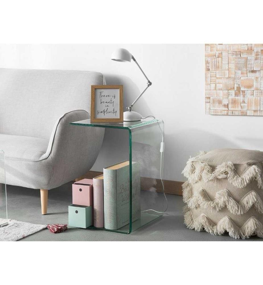 Table d'Appoint de Chevet en Verre Transparent Design Ultra Moderne Tendance pour Salon ou Chambre Contemporaine