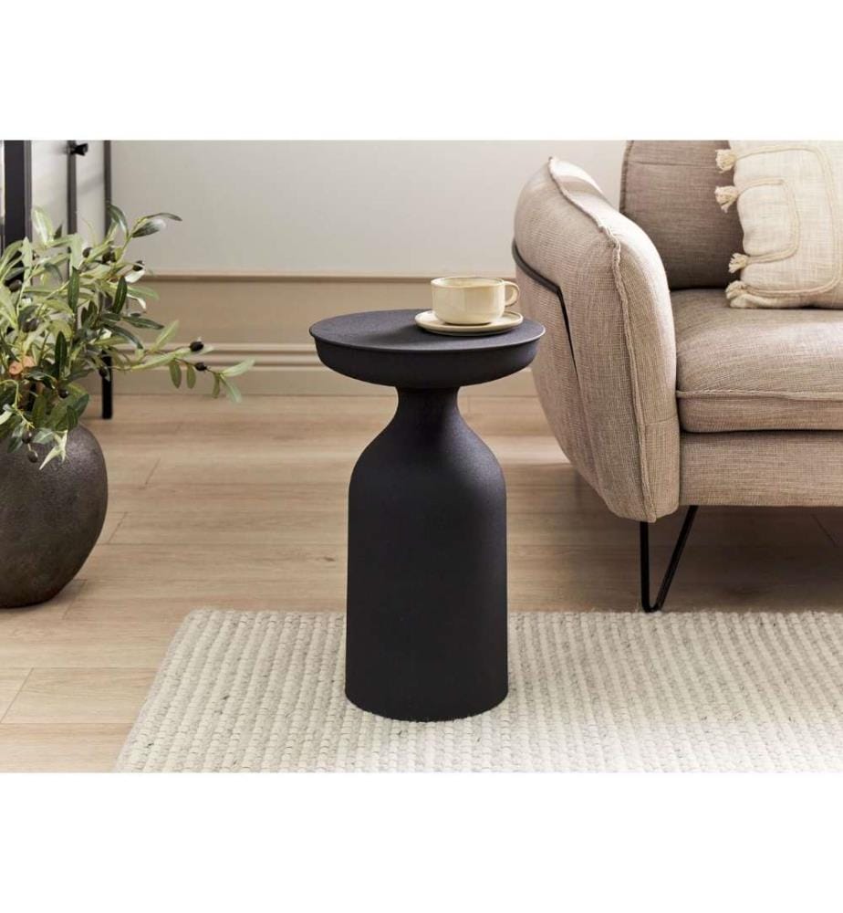 Table basse moderne ronde en métal noir avec finition poudrée mat salon chambre à coucher