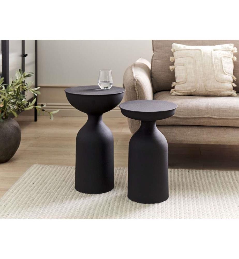 Lot de 2 tables basses modernes en fer noir mat peint par poudrage forme ovale salon chambre à coucher moderne