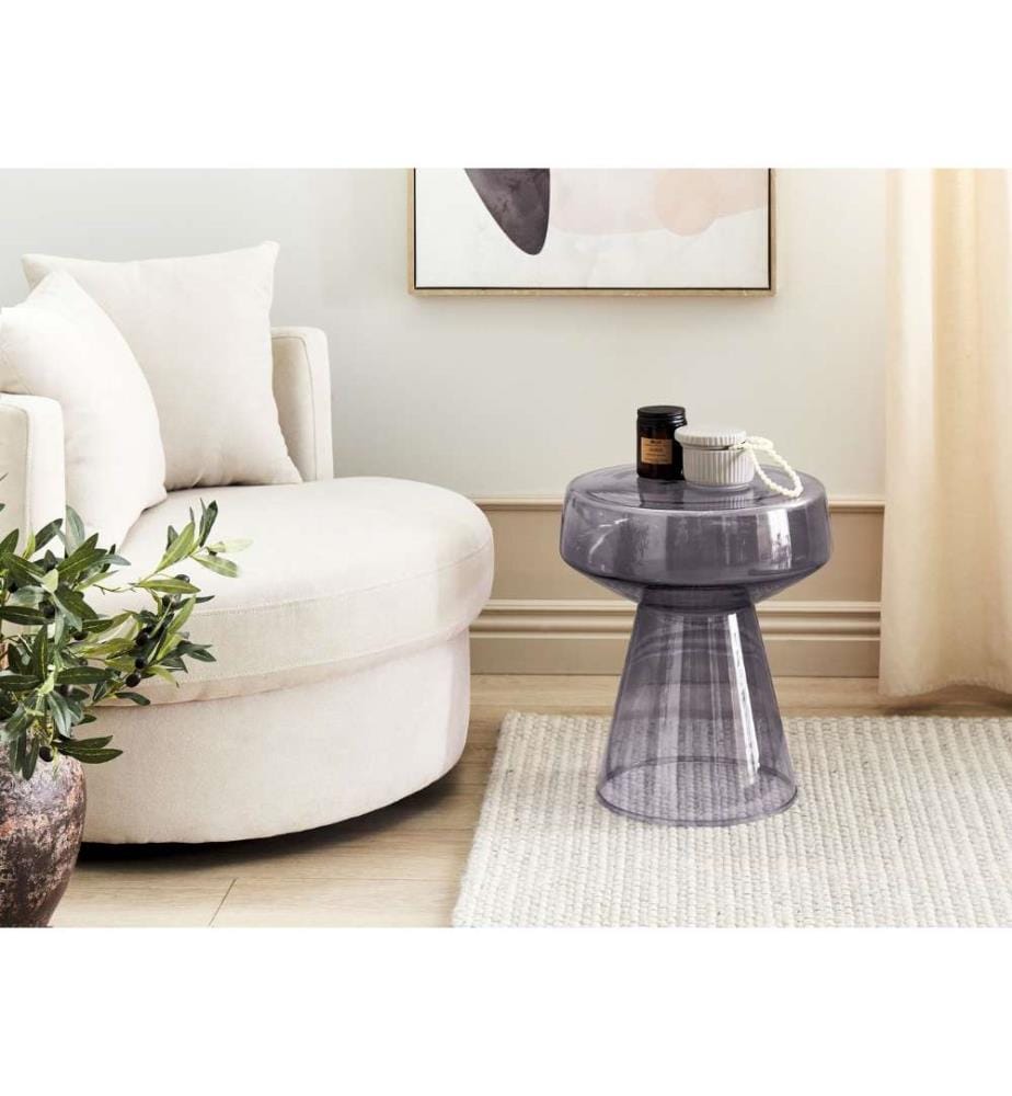 Table basse moderne ronde en verre transparent gris salon chambre à coucher