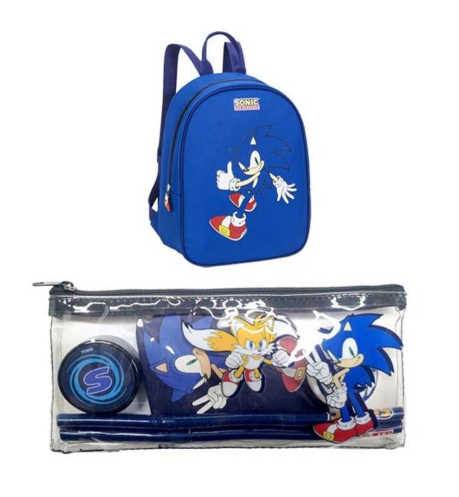 Sonic Sac à dos Set 32cm, incl. trousse, bloc note, crayons,, gomme et taille crayon.