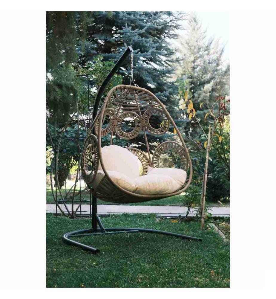 Garden Single Swing Chair, Cream, Beige, Metal