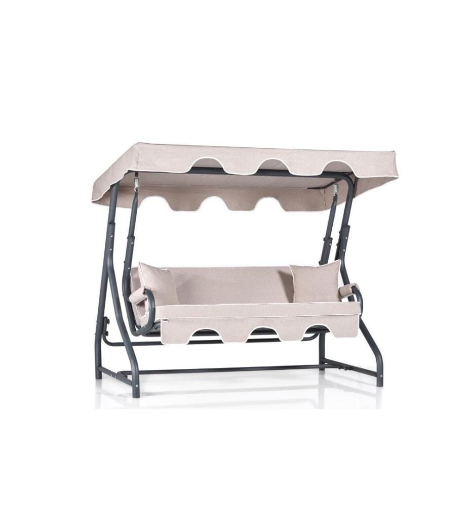 Garden Triple Swing Chair, Cream, Black, Aliminium Frame, Polyester Fabric