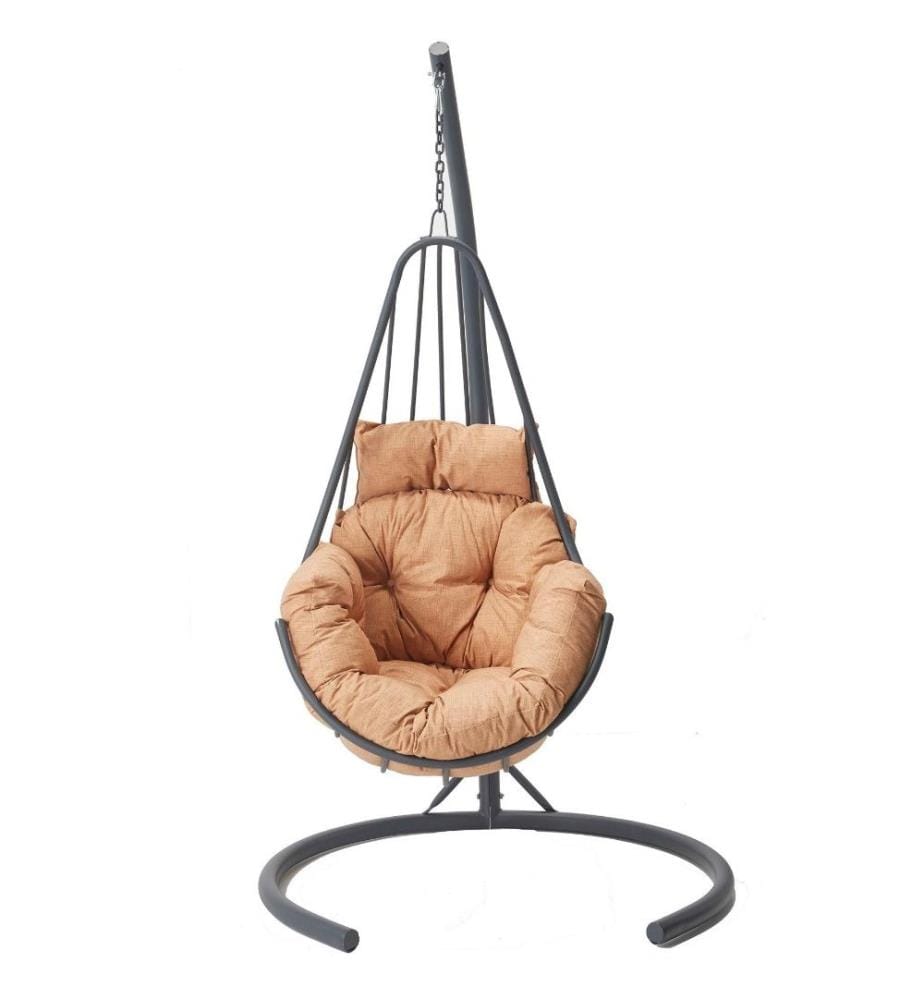 Garden Single Swing Chair, Anthracite, Beige, Structure métallique, Tissu polyester
