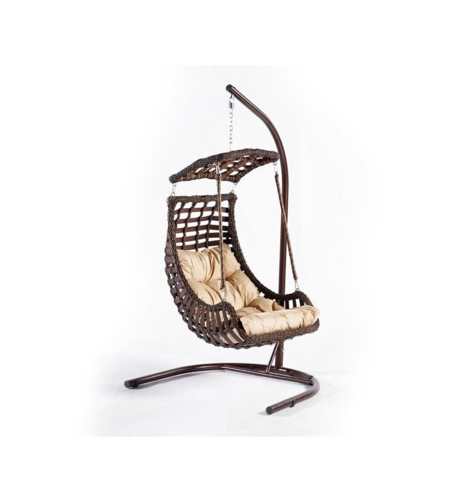 Chaise balançoire simple de jardin, brun foncé, structure en aluminium, structure balançoire en métal
