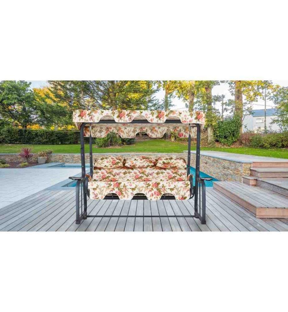 Chaise balançoire triple de jardin, multicolore, structure en métal, tissu polyester