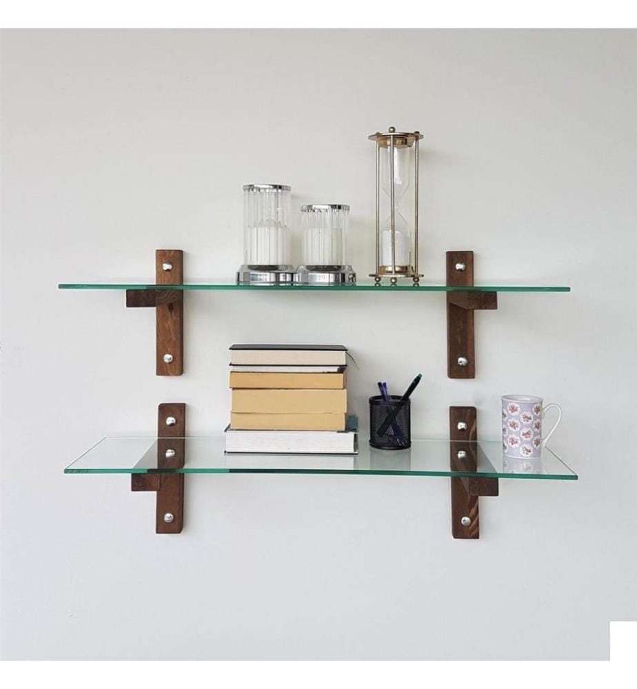 Etagère murale, noyer, verre trempé