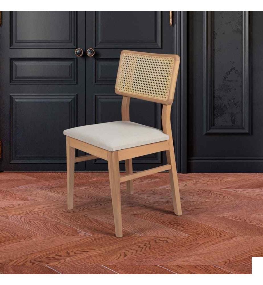 Chaise, naturelle, blanche, en bois massif, tissu : Lin