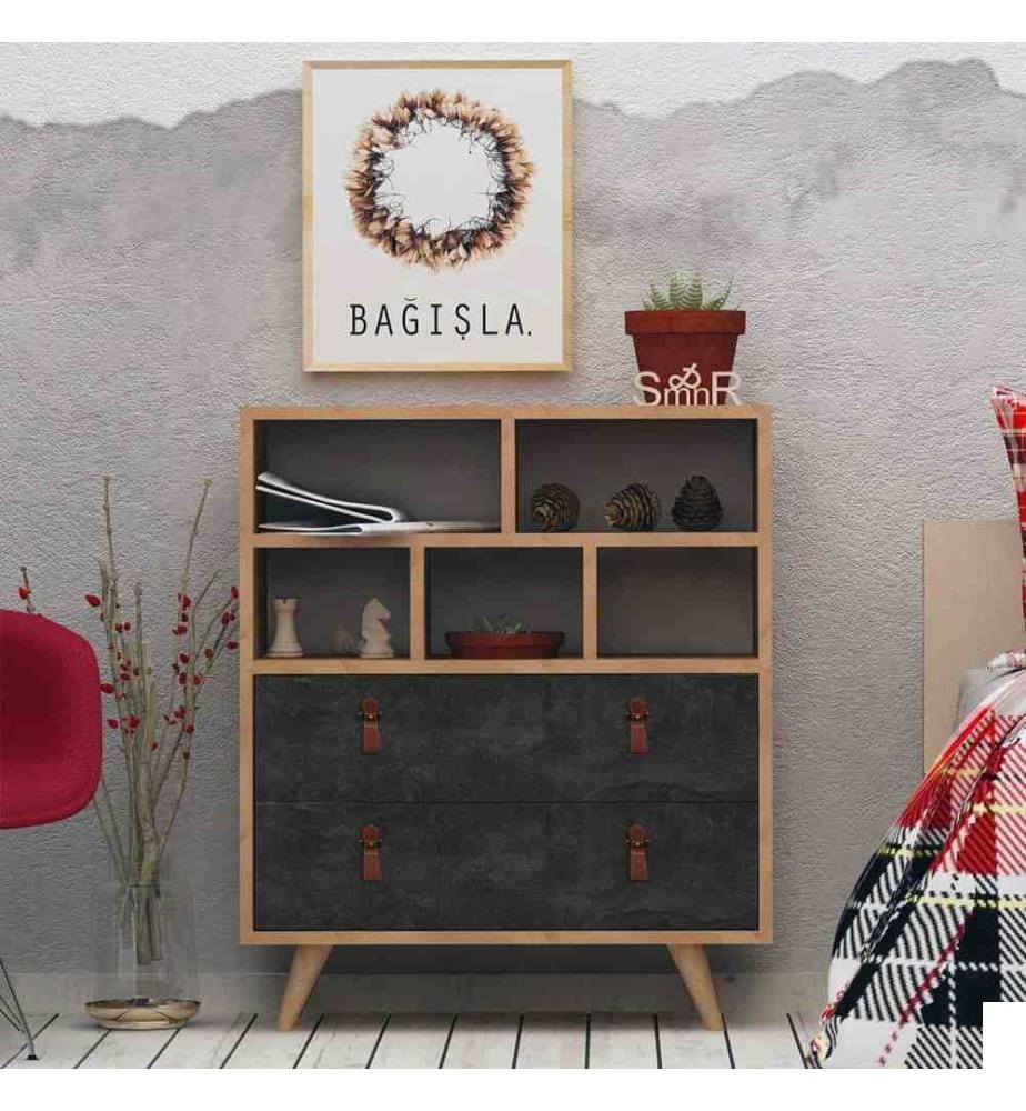 Commode, chêne gris foncé, panneau de particules mélaminé