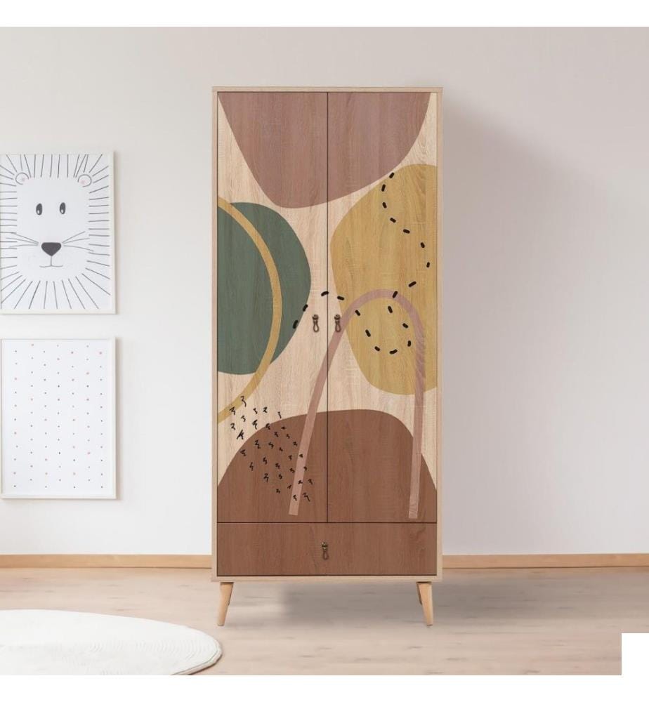 Armoire, Multicolore, Panneau de particules mélaminé, Pieds en bois