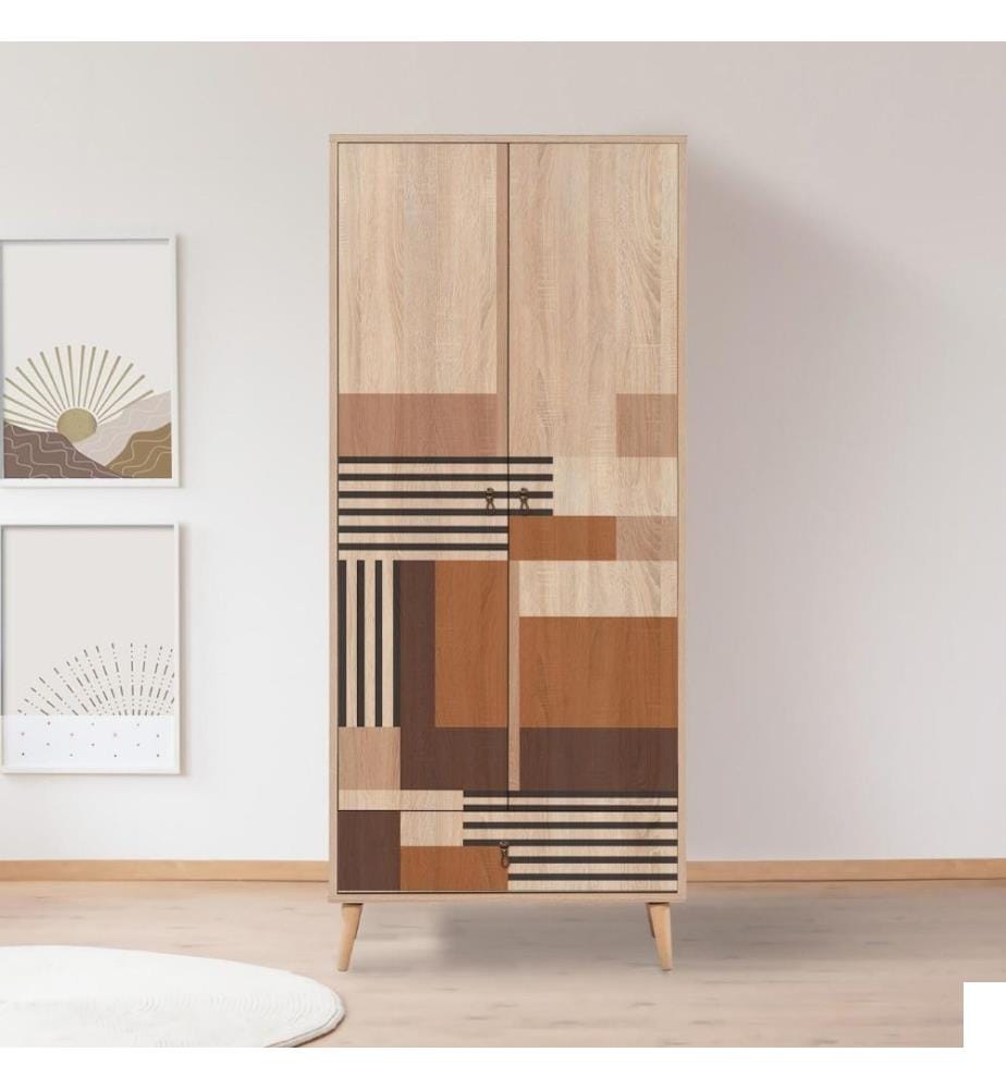 Armoire, Multicolore, Panneau de particules mélaminé, Pieds en bois