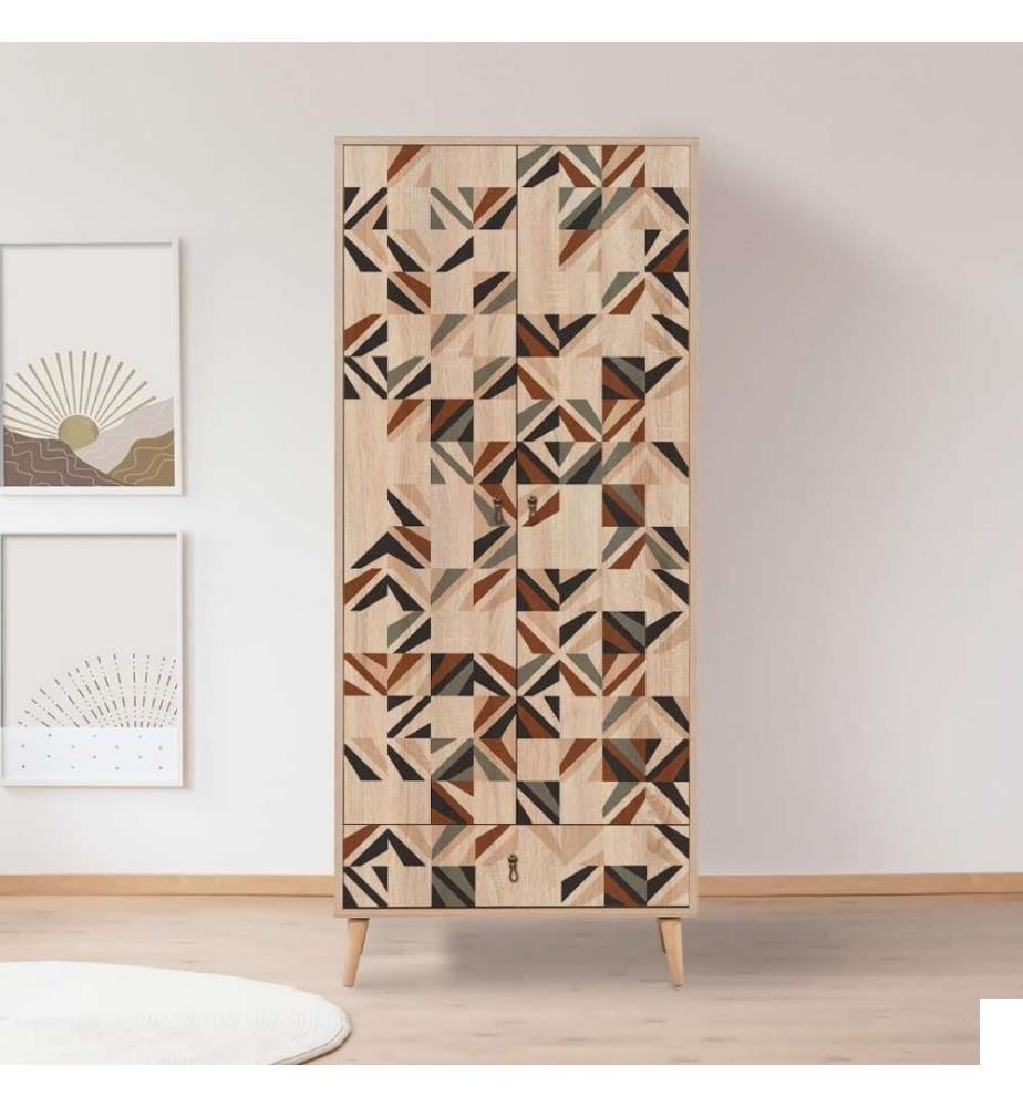 Armoire, Multicolore, Panneau de particules mélaminé, Pieds en bois