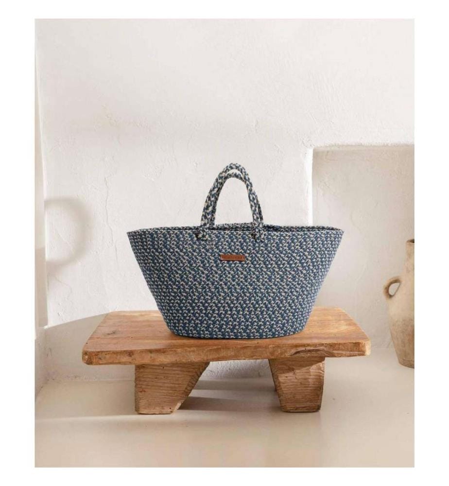 Sac décoratif, bleu marine crème, coton, fait main