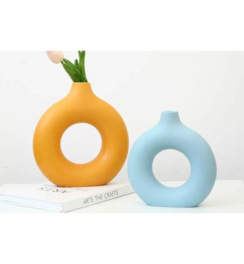 Vase, bleu, orange, 100% céramique