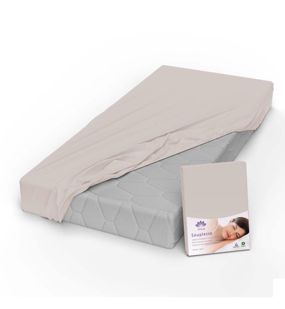 LOTUS - Drap housse jersey Souplesse greige - 120 x 200 cm