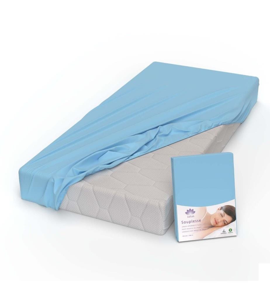 LOTUS - Drap-housse jersey Souplesse Azul - 120 x 200 cm