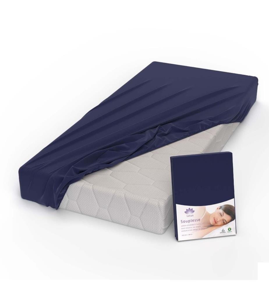 LOTUS - Drap-housse jersey Souplesse Marine - 120 x 200 cm