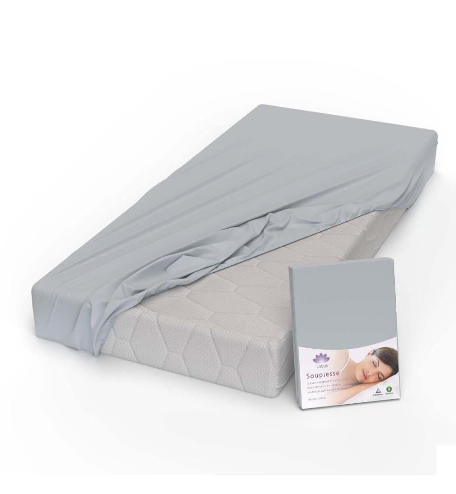 LOTUS - Drap-housse jersey Souplesse chrome - 120 x 200 cm