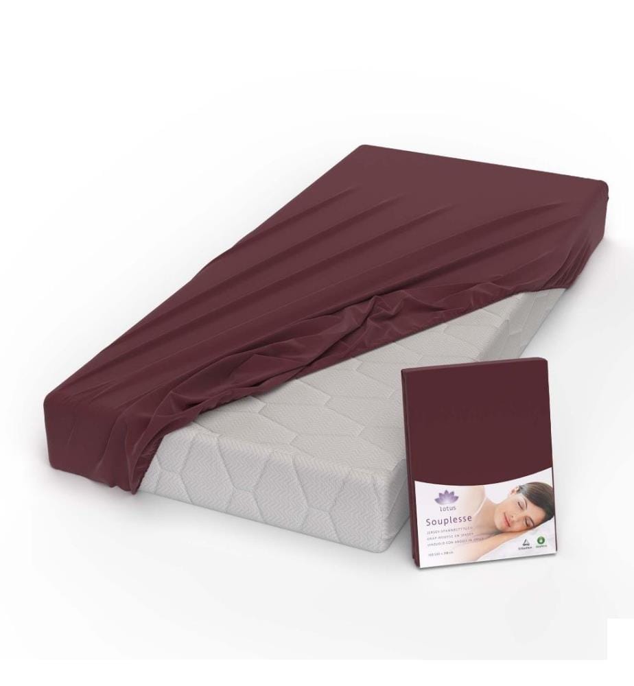 LOTUS - Drap-housse jersey Souplesse Bordeaux - 120 x 200 cm