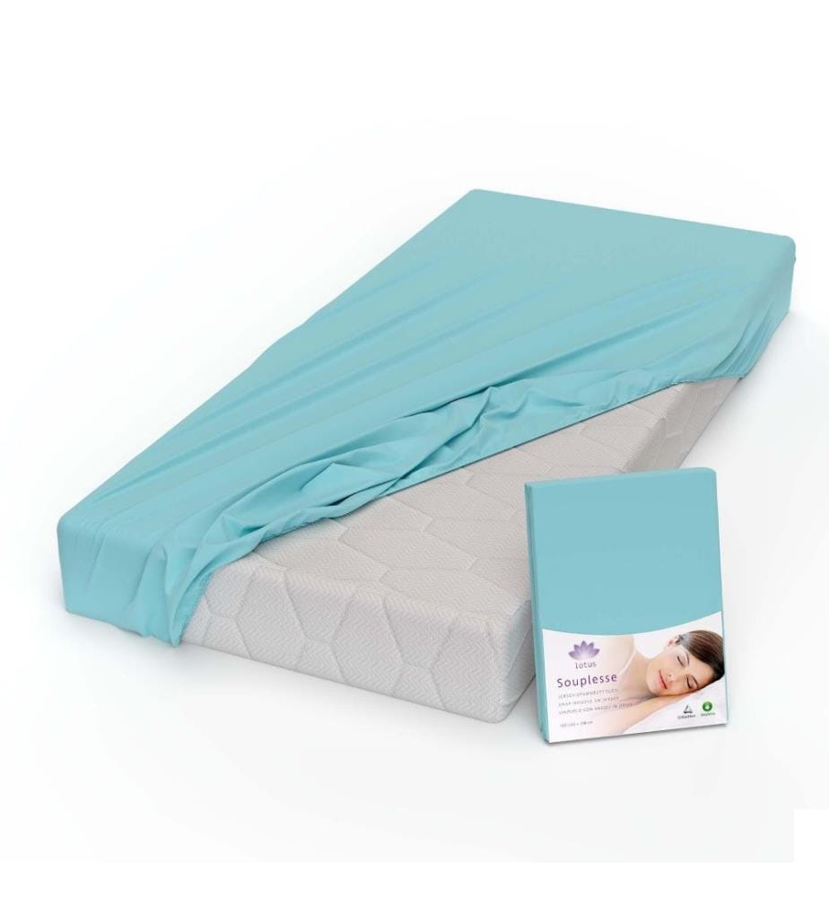 LOTUS - Drap-housse jersey Souplesse Turquoise - 120 x 200 cm