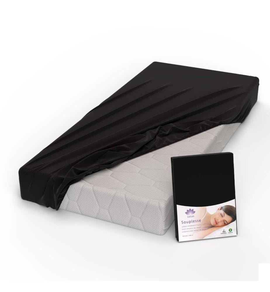 LOTUS - Drap-housse jersey Souplesse Noir - 140-160 x 200 cm