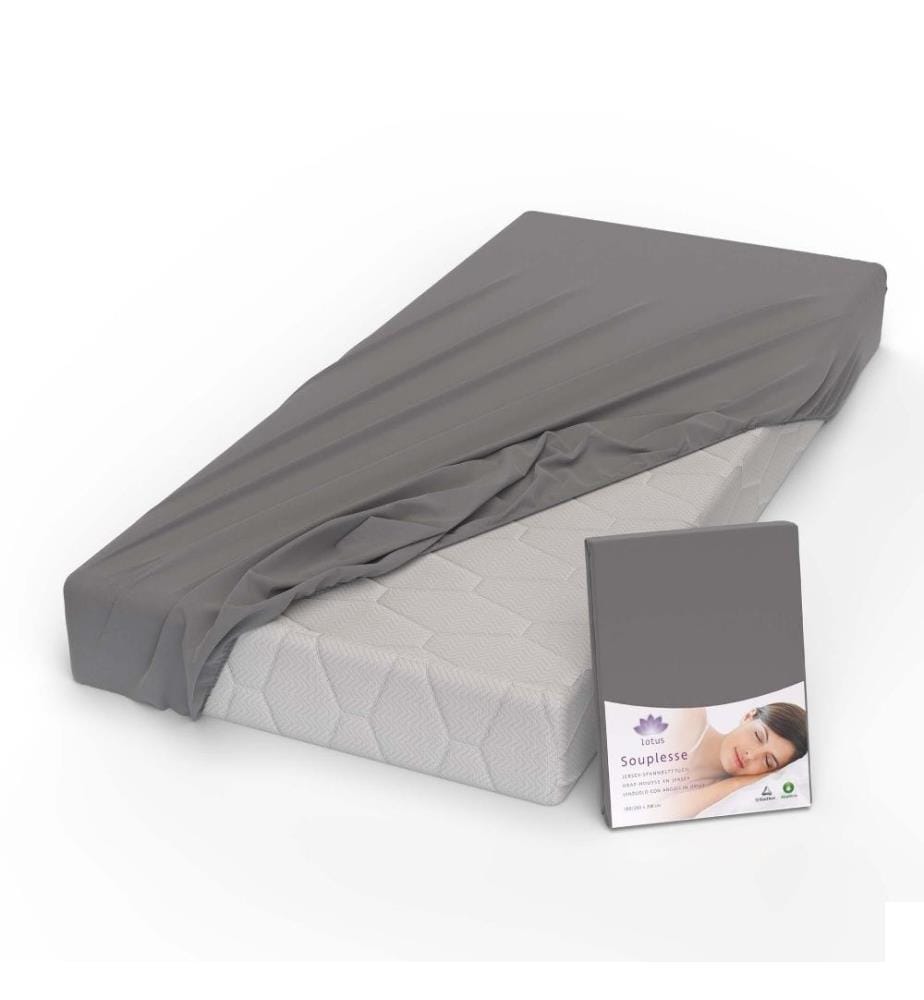 LOTUS - Drap-housse jersey Souplesse Gris foncé - 200 x 220 cm