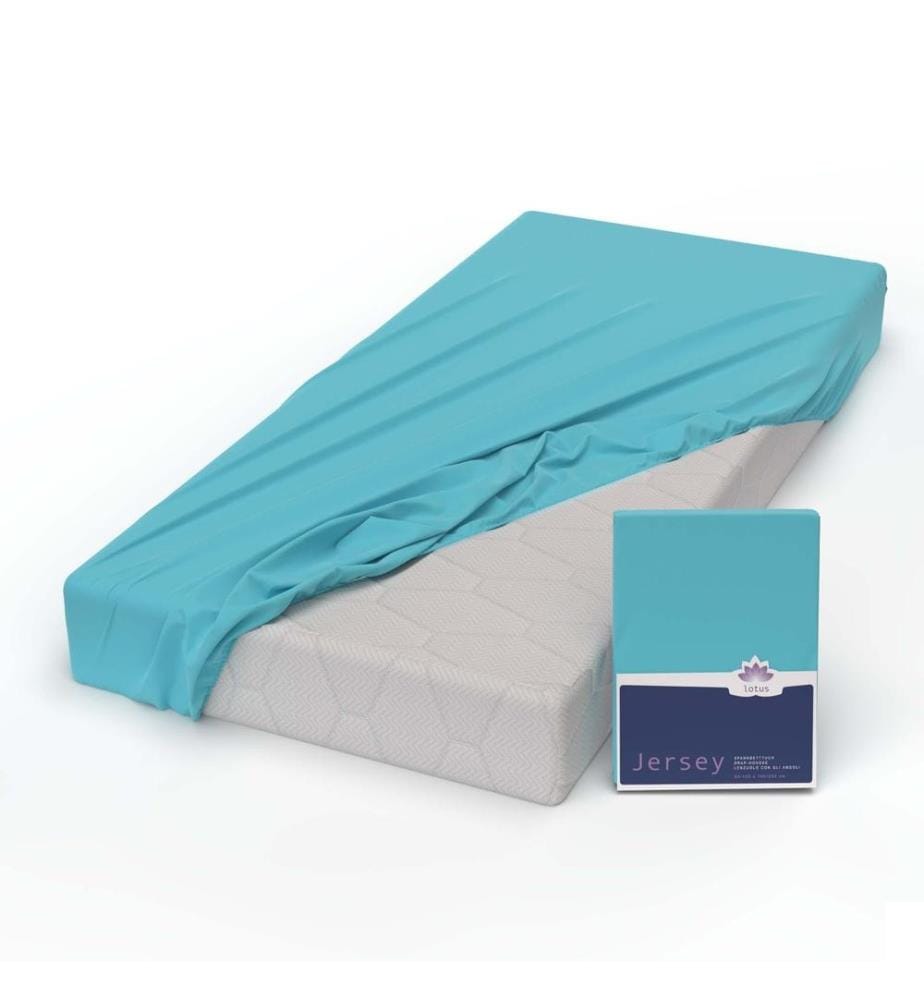 LOTUS - Drap-housse Jersey Confort Turquoise - 90-100 x 200 cm