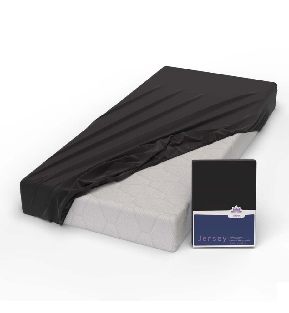 LOTUS - Drap-housse jersey Confort Noir - 140-160 x 200 cm