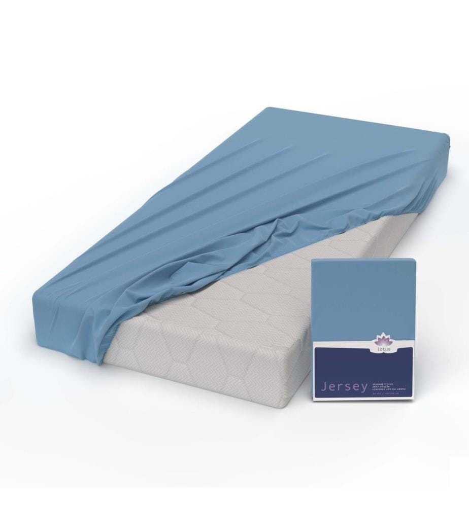 LOTUS - Drap-housse Jersey Confort Bleu - 90-100 x 200 cm