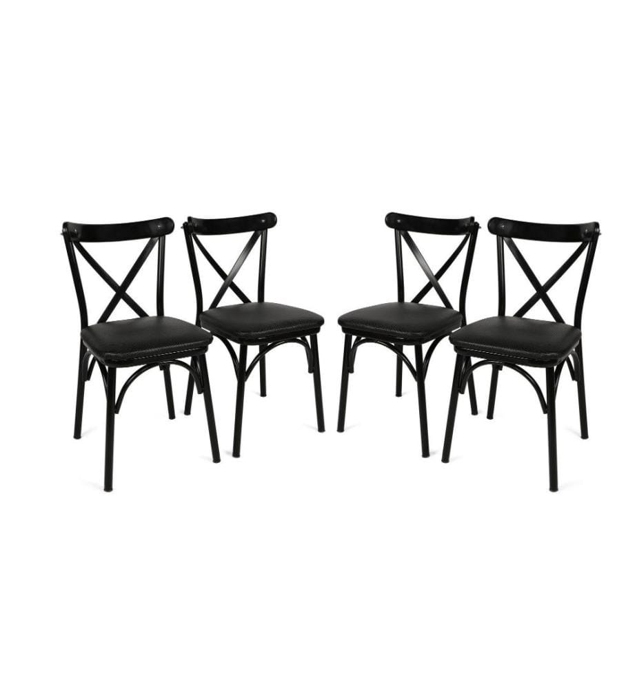 Ensemble de chaises, 4 pièces, noir, panneau de particules mélaminé, pieds en métal