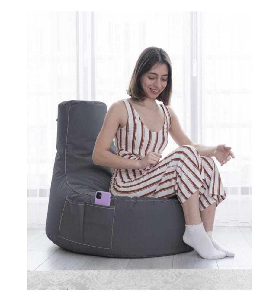 Sac pouf de jardin, fumée, polystyrène recyclé haute densité, tissu polyester