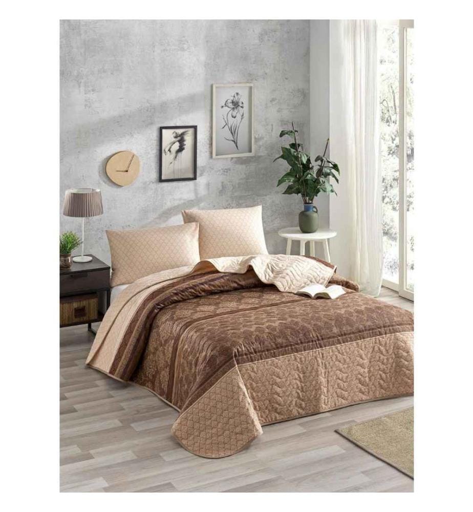 Ensemble de couvre-lits matelassés King, Brown Dark Brown, 65% Coton - 35% Polyester, Cover, -, Fiber, Filling,
