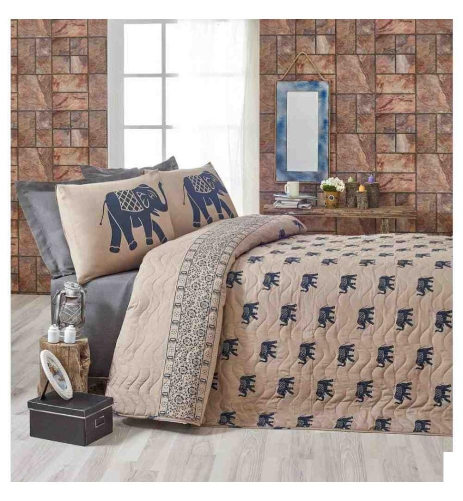 Ensemble de couvre-lits matelassé King, Blue Light Brown, 65% Coton - 35% Polyester, Cover, -, Fiber, Filling,