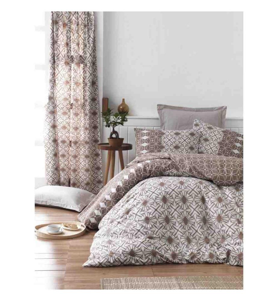 Ranforce Single Quilt Cover Set, Brown White, Cotton Ranforce