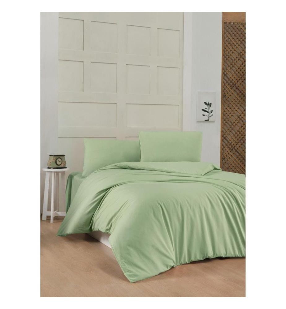 Ranforce Single Quilt Cover Set, Light Green, Cotton Ranforce, 117gr-m²,