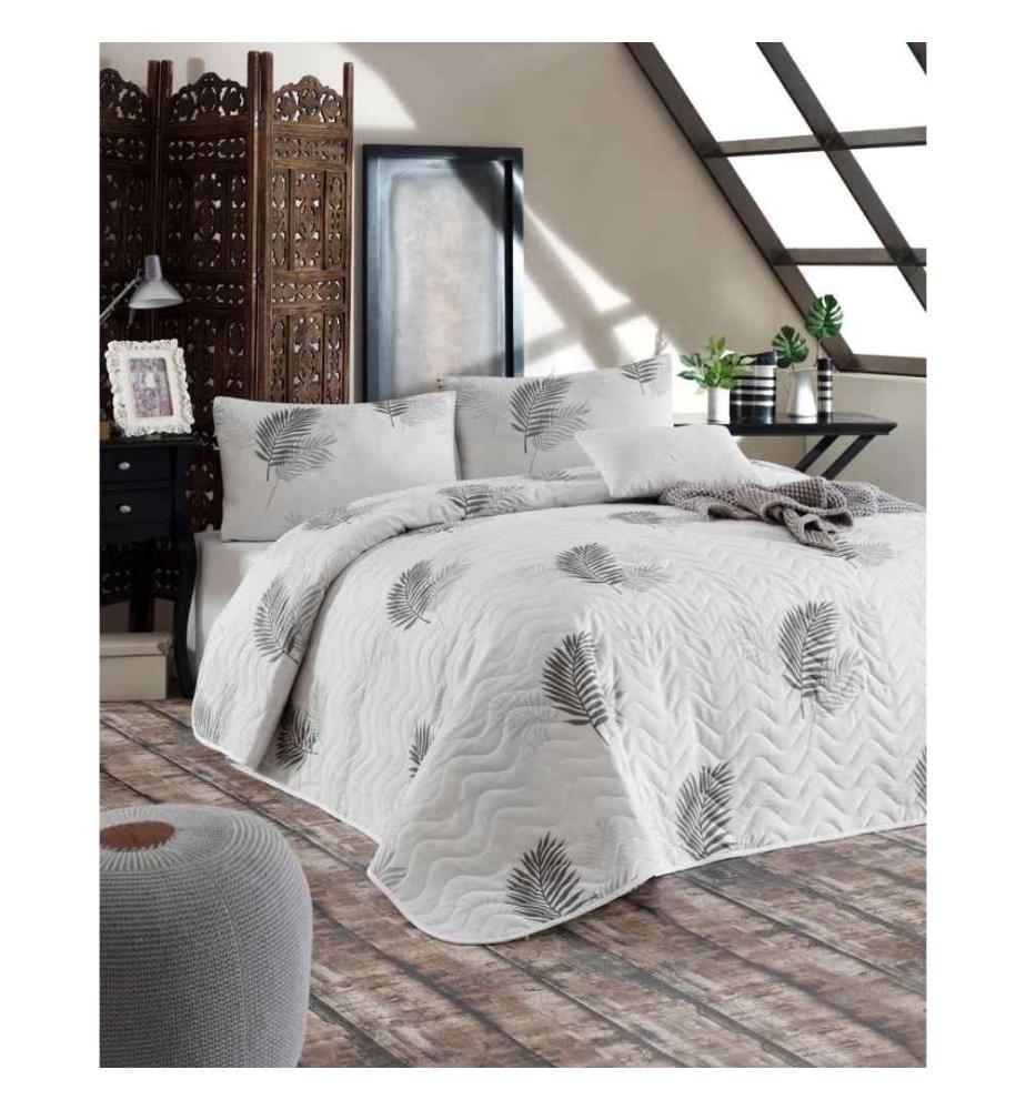 Ensemble de couvre-lits matelassés King, Grey White, 65% Coton - 35% Polyester, Cover, -, Fiber, Filling,