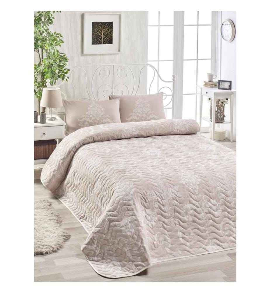 Ensemble de couvre-lits matelassé King, Mink White, 65% Coton - 35% Polyester, Cover, -, Fiber, Filling,