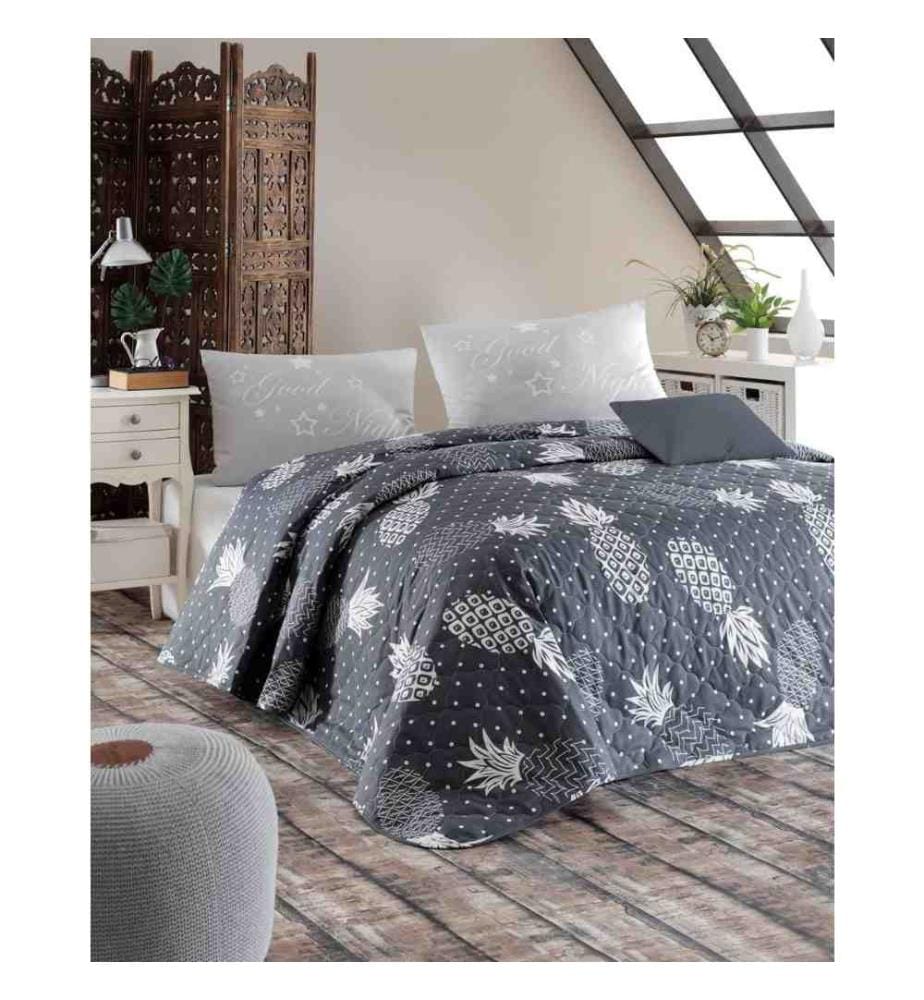 Ensemble de couvre-lits matelassés King, Petrol Blue White, Cotton Ranforce