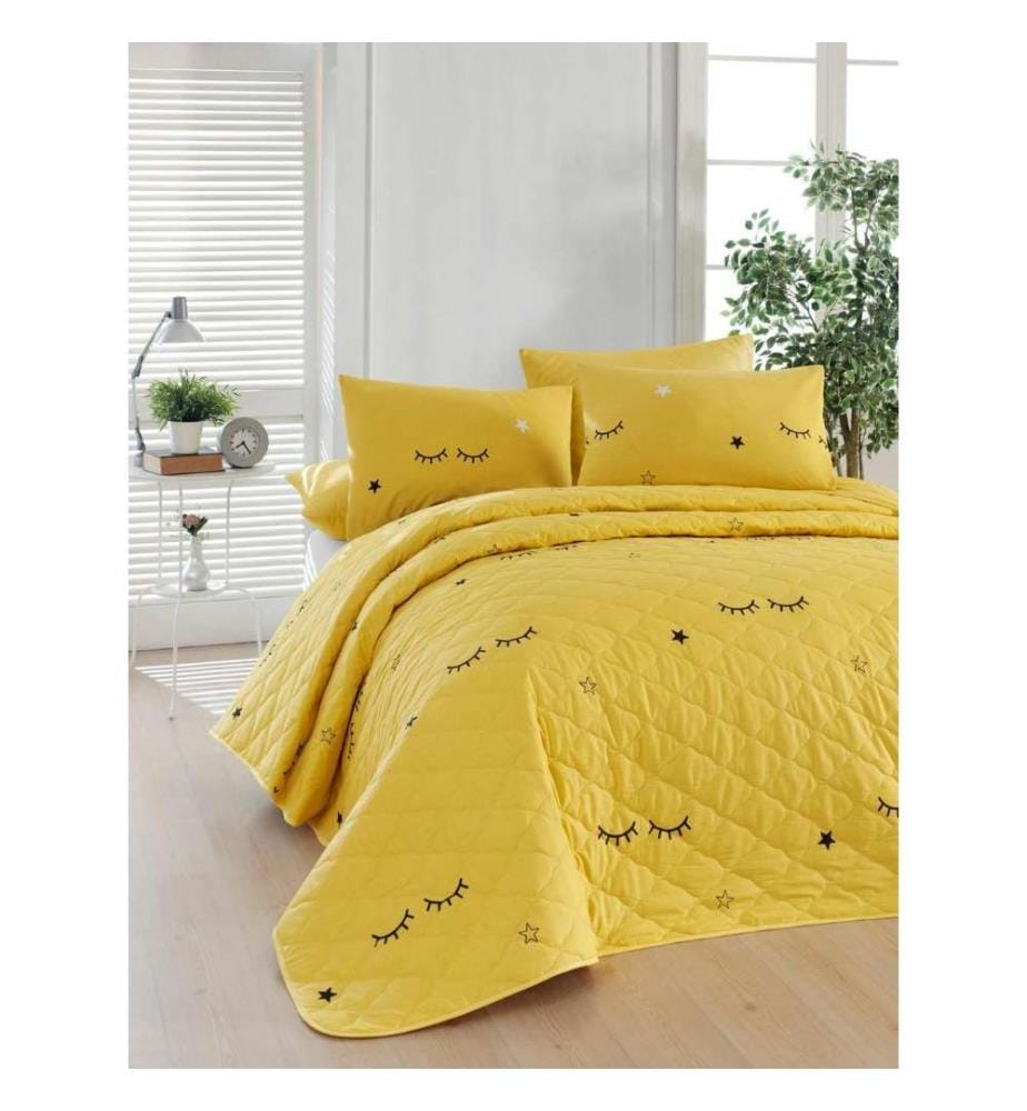 Ensemble de couvre-lits matelassés King, Yellow Grey Black, Cotton Ranforce