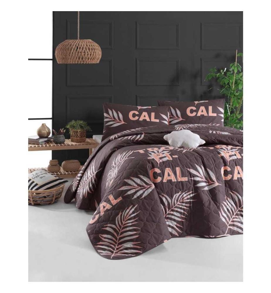 Ensemble de couvre-lits matelassés King, Brown Powder Grey, Cotton Ranforce