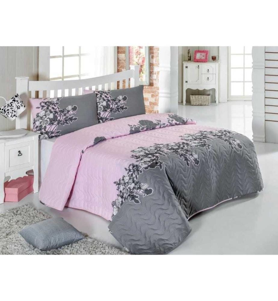 Ensemble de couvre-lits matelassé King, Powder Grey, 65% Coton - 35% Polyester, Cover, -, Fiber, Filling,