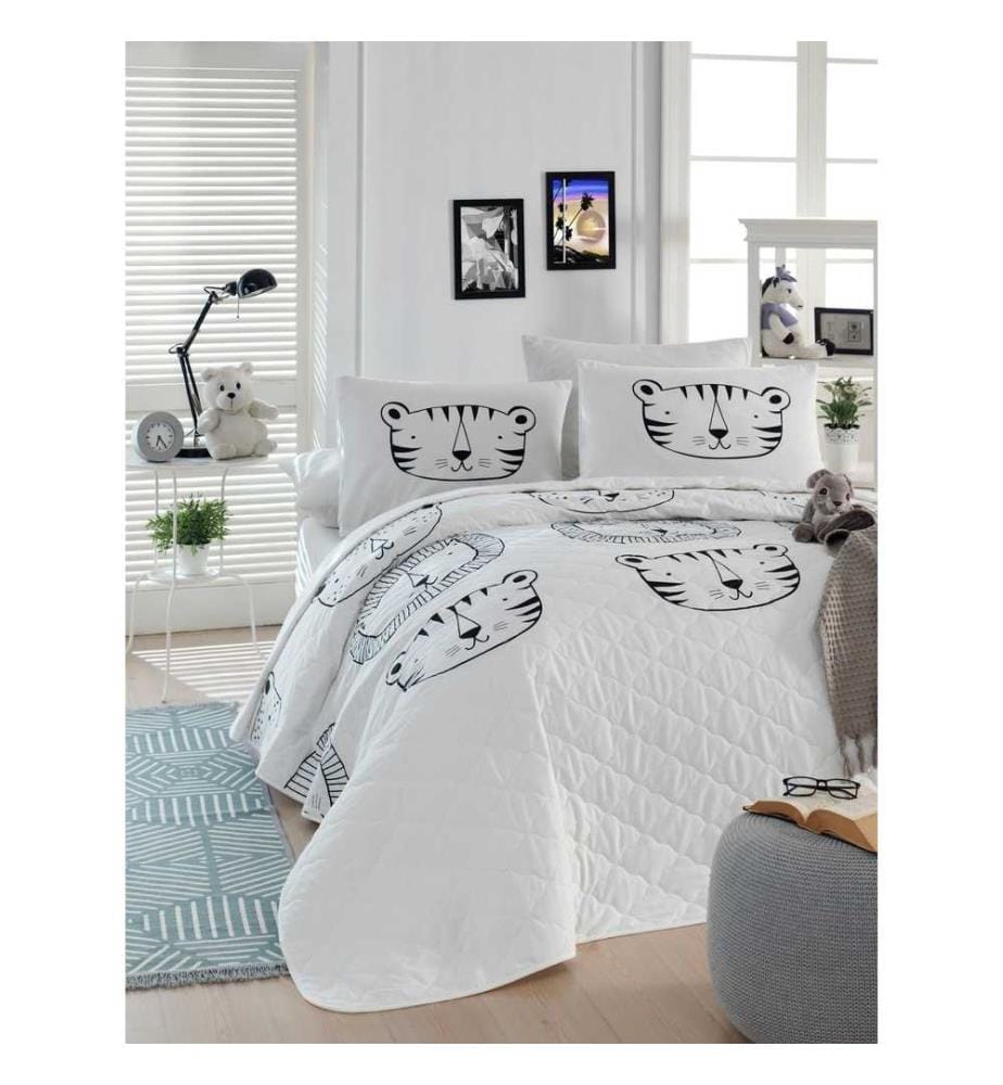 Ensemble de couvre-lits matelassés King, blanc noir, coton Ranforce