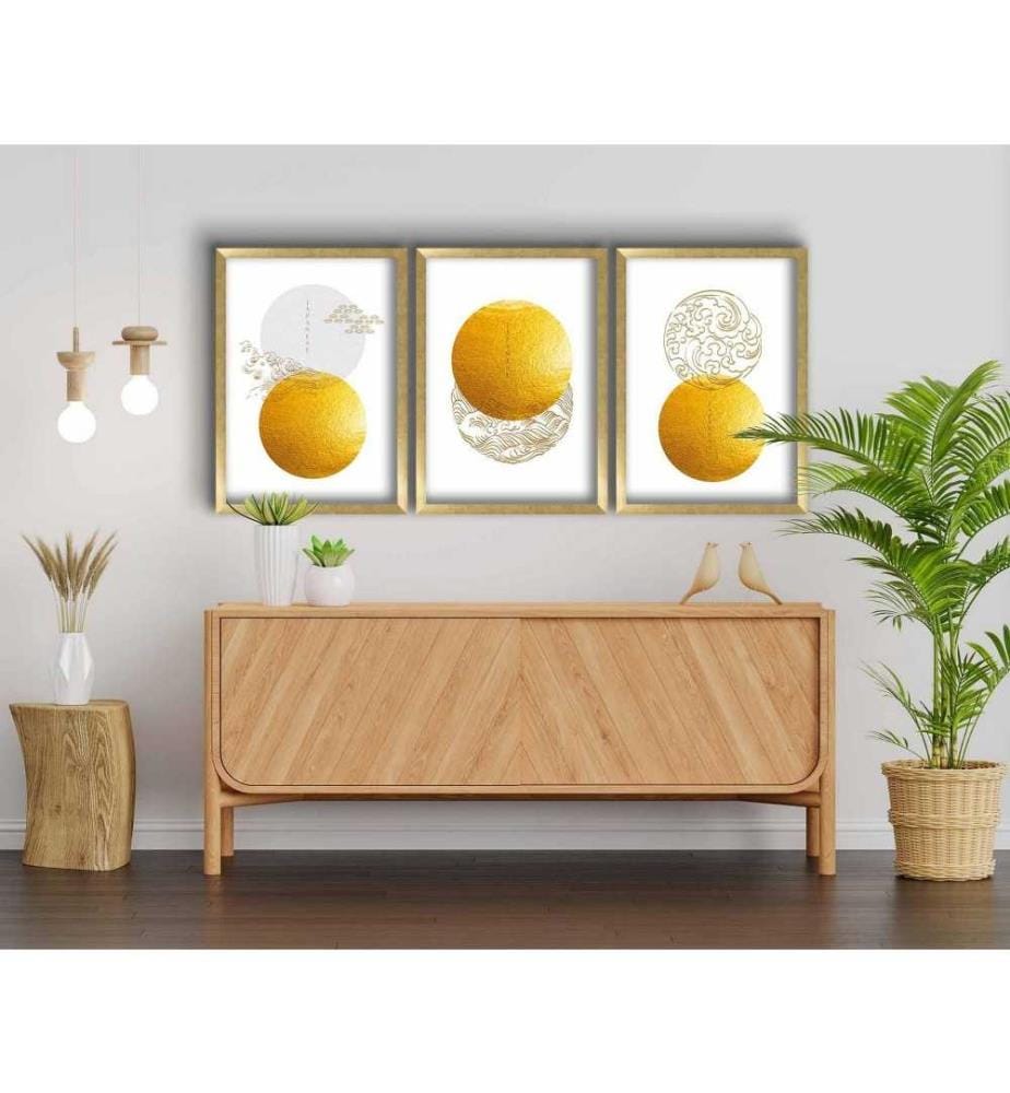 Tableau décoratif encadré en MDF, 3 pièces, or, vison, blanc, MDF, encadrement en bois