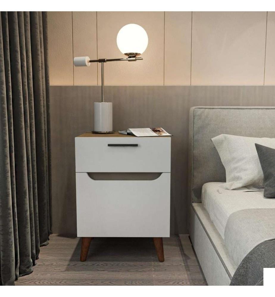 Table de nuit, chêne blanc, panneau de particules mélaminé