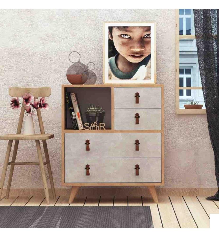 Commode, chêne blanc, panneau de particules mélaminé
